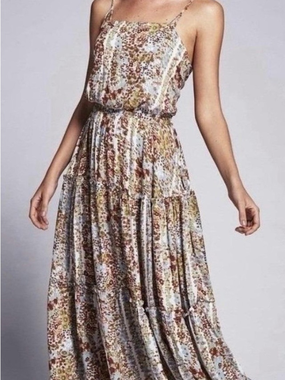 Free People Valerie Floral Bohemian Maxi Dress in White, Red, Olive